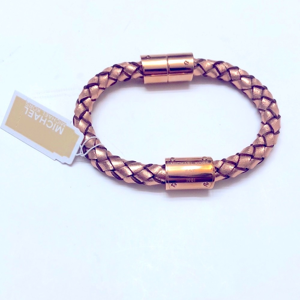 NWT MICHAEL Michael Kors Braided Leather Strap Rose Gold Tone Bracelet - Picture 7 of 9